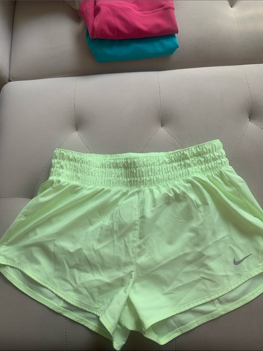 Nike Women's Neon Yellow-Green Athletic Running Shorts